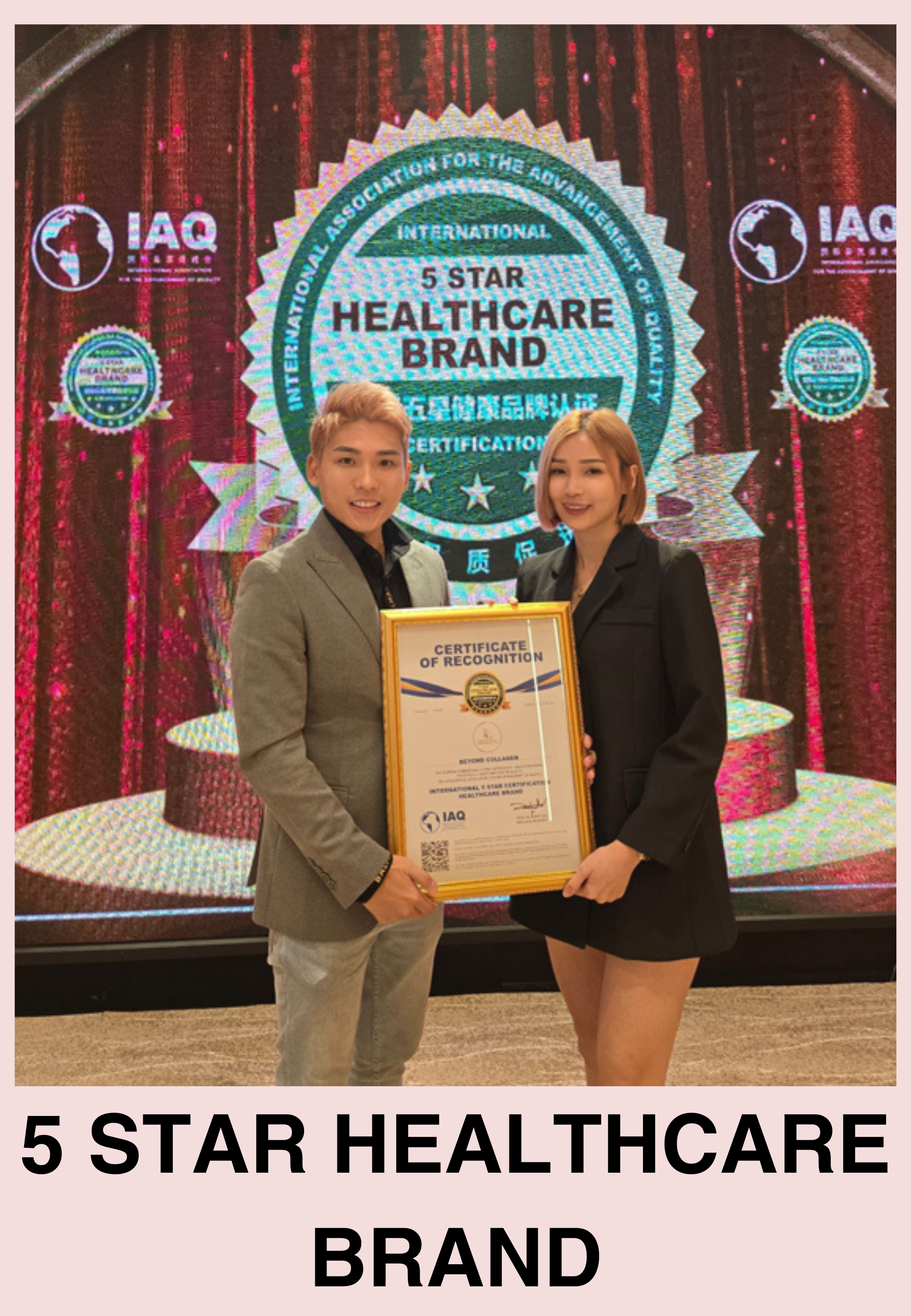 Founders of Beyond Collagen+ taking 5 Star Healthcare Brand Award